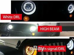2x 7Inch Round LED Headlights Halo Angle Eyes for Jeep Wrangler JK LJ 97-2018