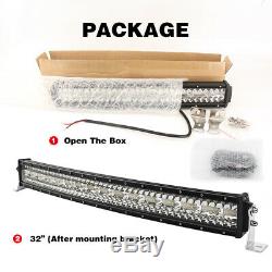 52inch Straight 3915W LED Work Light Bar Combo Offroad White + 4'' POD Wiring