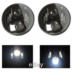 LED Headlights x2 BLACK CRYSTAL 7 Inch Headlamps for Land Rover Defender 7502