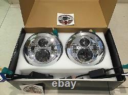 Pair Led Headlights 7 Dot E Marked Chrome Land Rover Defender 90 110