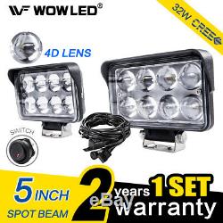 WOW 2X 32W Spot 4D Lens LED Work Light Bar Offroad Truck Lamp 12V + Wiring kit
